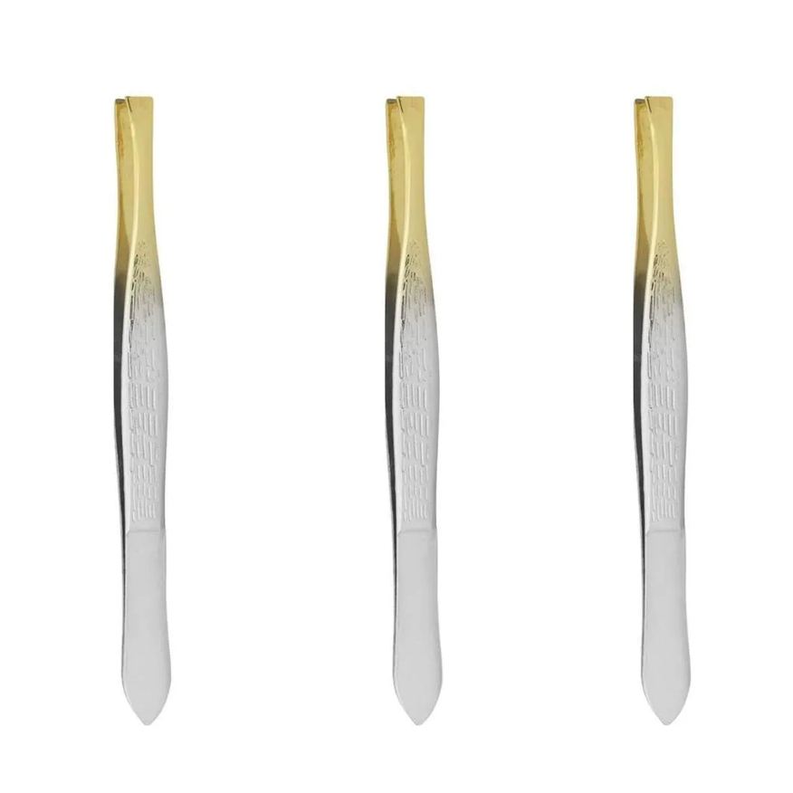 Pinças Kit Belliz Enox Ponta Dourada Reta Cod.700 C/3