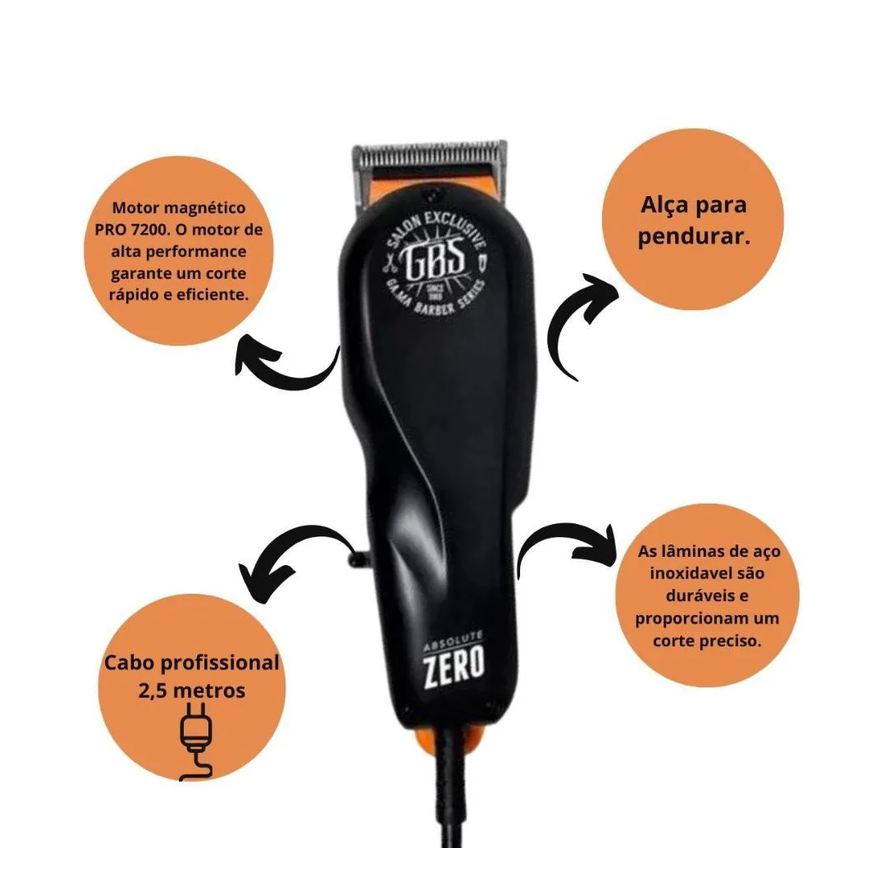 de Máquina Corte Gama Absolute Zero Gbs Barber Series 127v