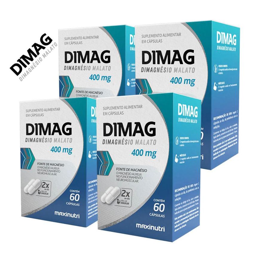 MAXINUTRI KIT 4 SUPLEMENTO MINERAL DIMAG DIMALATO DE MAGNéSIO 400mg 60 Cápsulas