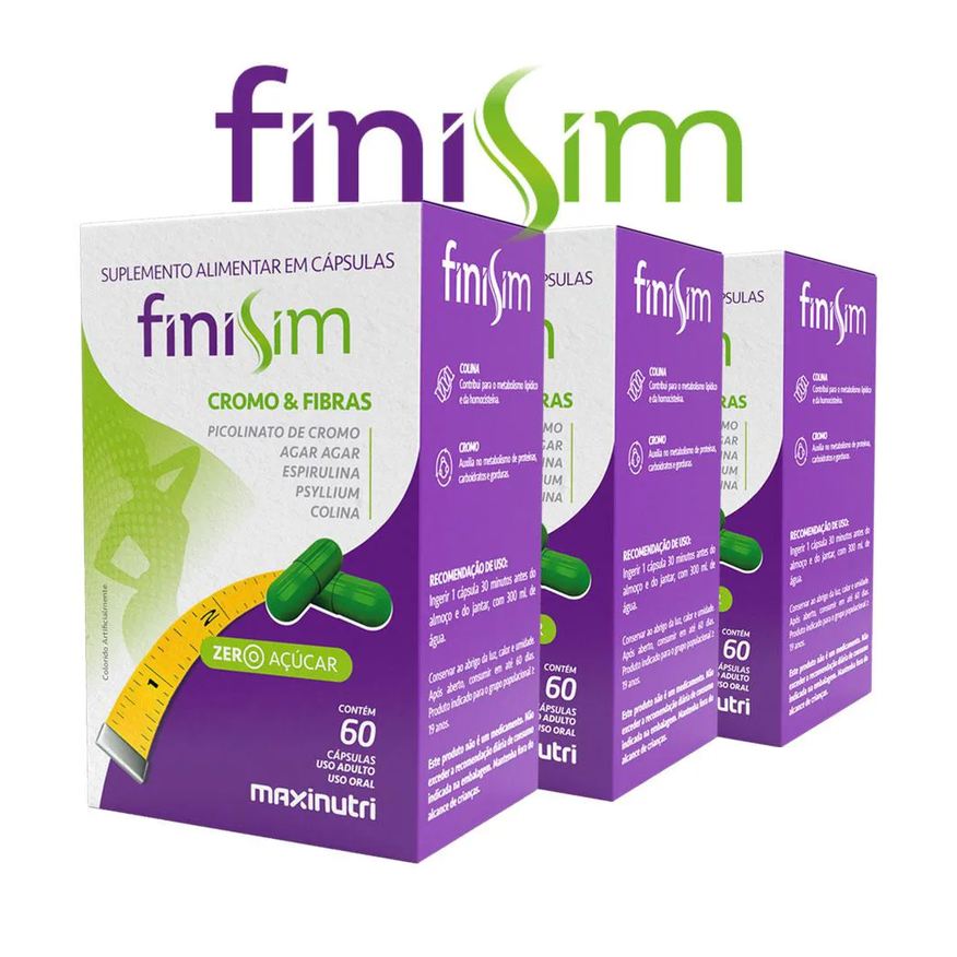Maxinutri Kit 3 Finisim Cromo Colina Ágar Espirulina E Psyllium 60 cápsulas