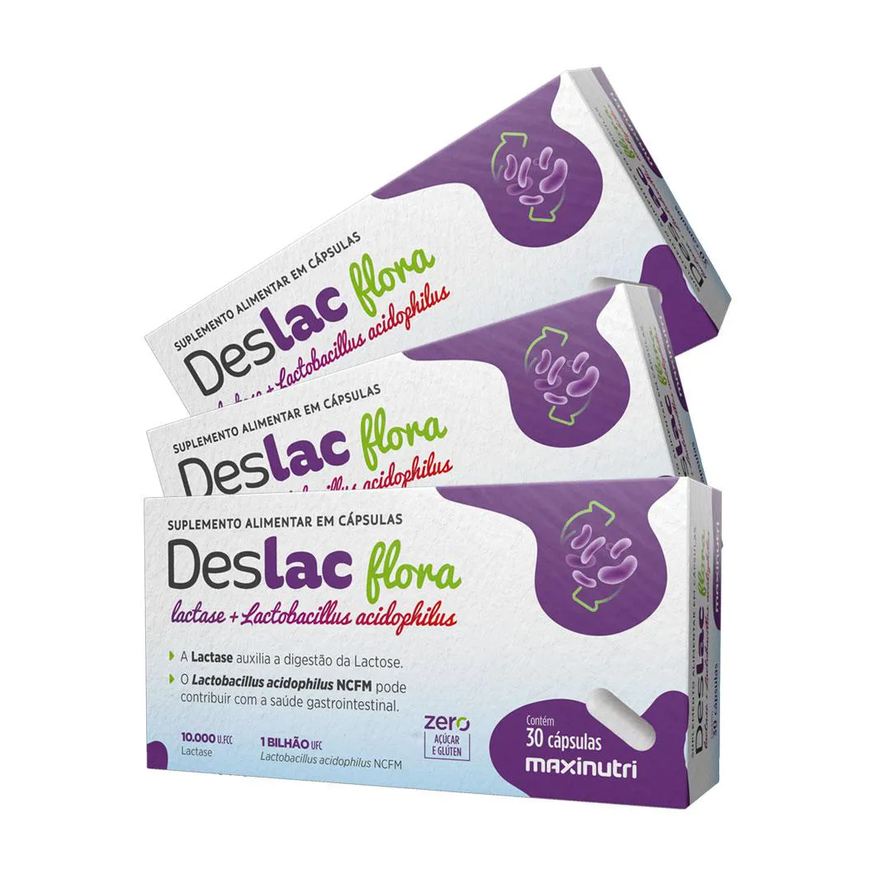 MAXINUTRI KIT 3 DESLAC FLORA LACTASE + LACTOBACILLUS ACIDOPHILUS 30 Cápsulas