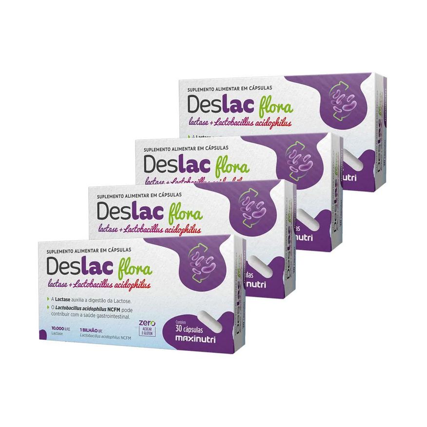 MAXINUTRI KIT 4 DESLAC FLORA LACTASE + LACTOBACILLUS ACIDOPHILUS 30 Cápsulas