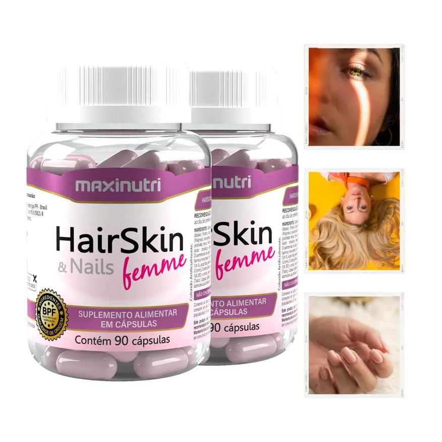 MAXINUTRI KIT 2 HAIRSKIN NAILS FEMME CABELOS PELE E UNHAS 90 Cápsulas