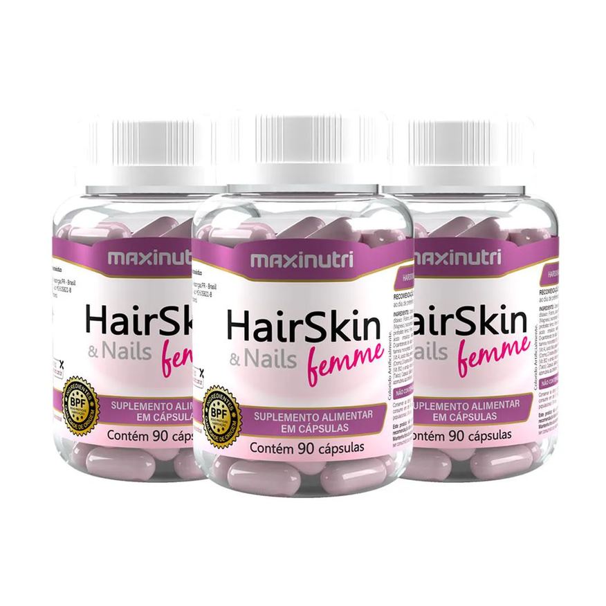 MAXINUTRI KIT 3 HAIRSKIN NAILS FEMME BIOTINA E MINERAIS 90 Cápsulas