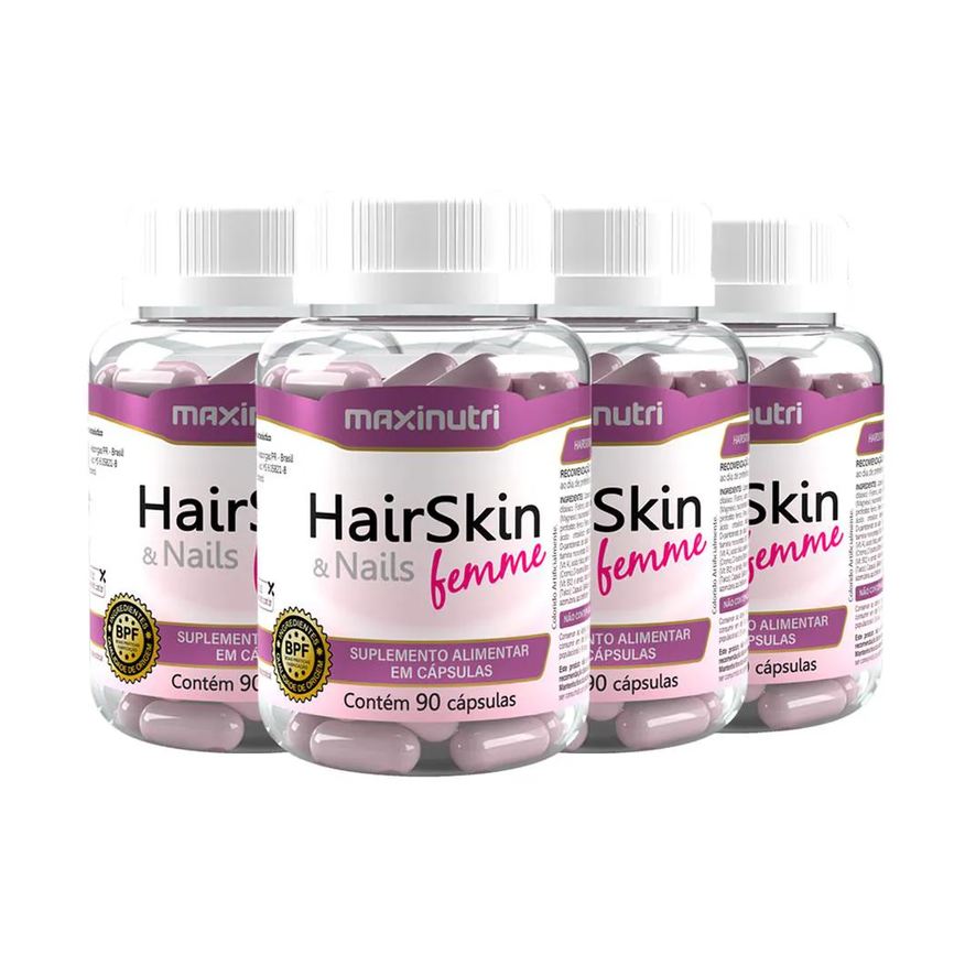 Maxinutri Kit 4 Hairskin Nails Femme Biotina E Minerais 90 cápsulas