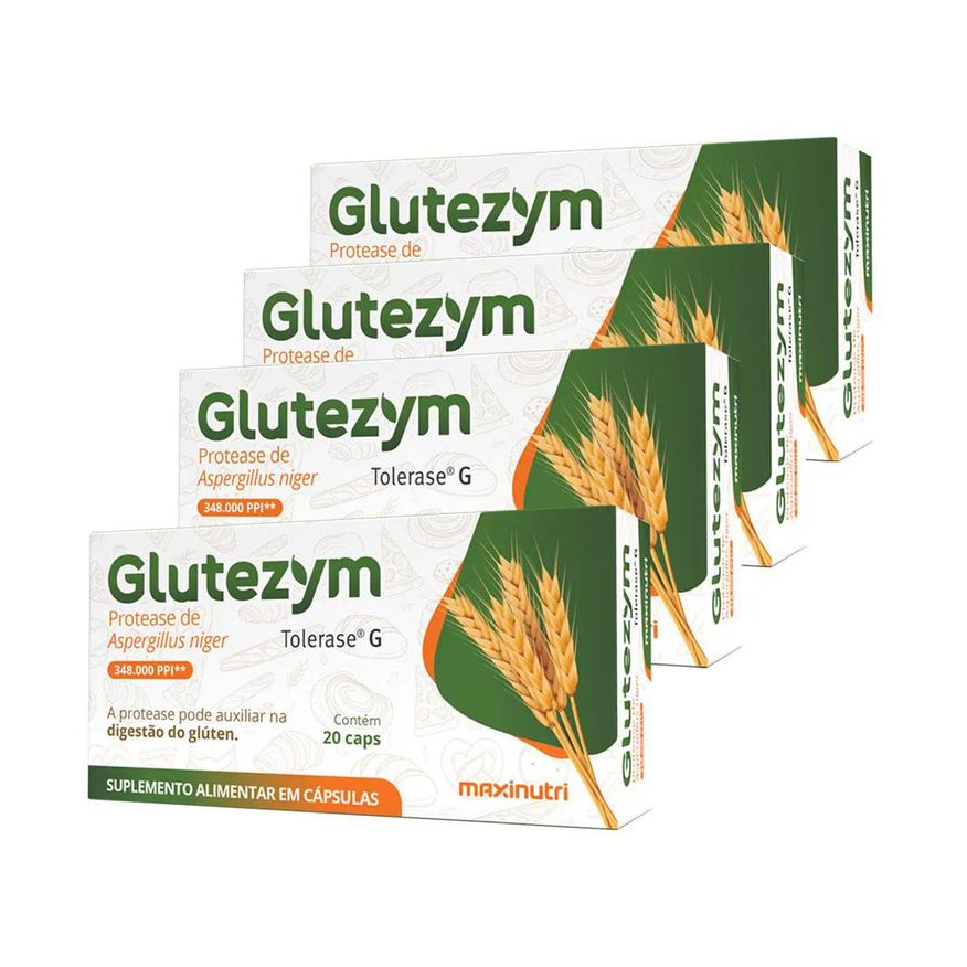 MAXINUTRI KIT 4 GLUTEZYM AUXILIA NA INTOLERâNCIA AO GLúTEN NãO CELíACA 20 Cápsulas