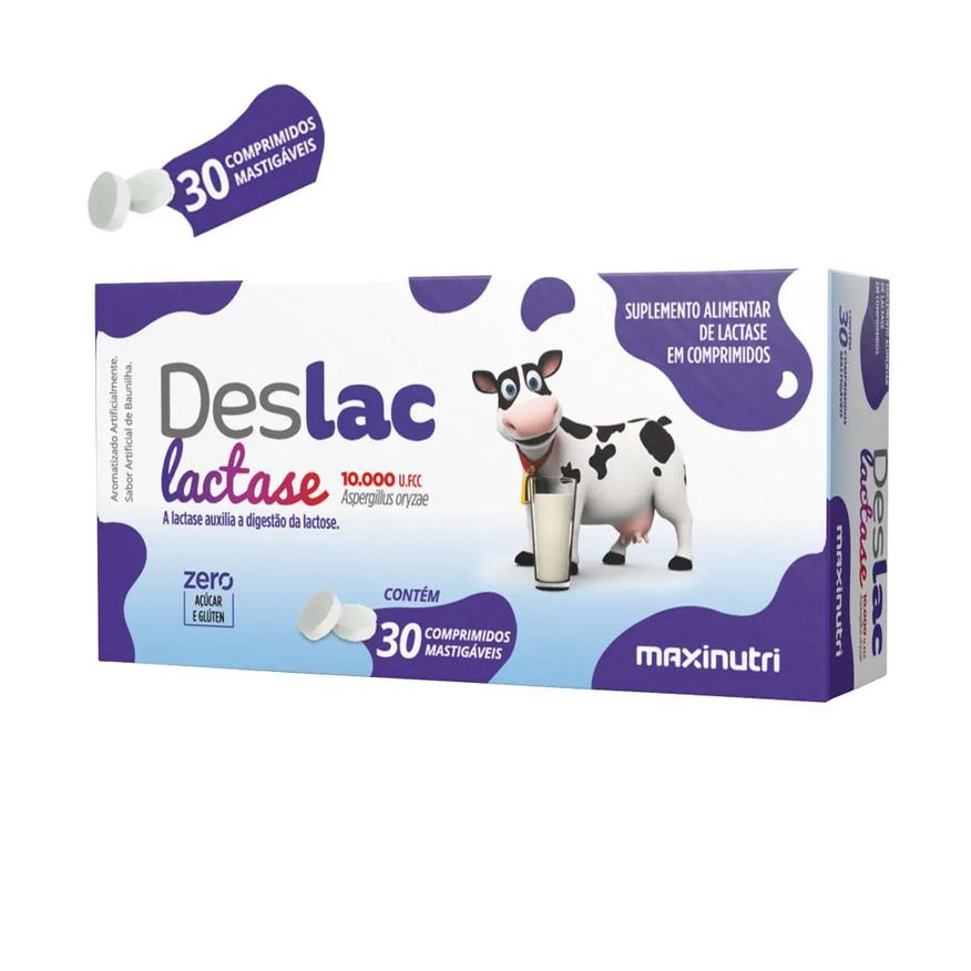 MAXINUTRI DESLAC LACTASE ENZIMA DIGESTIVA MASTIGáVEL 30 COMPRIMIDOS