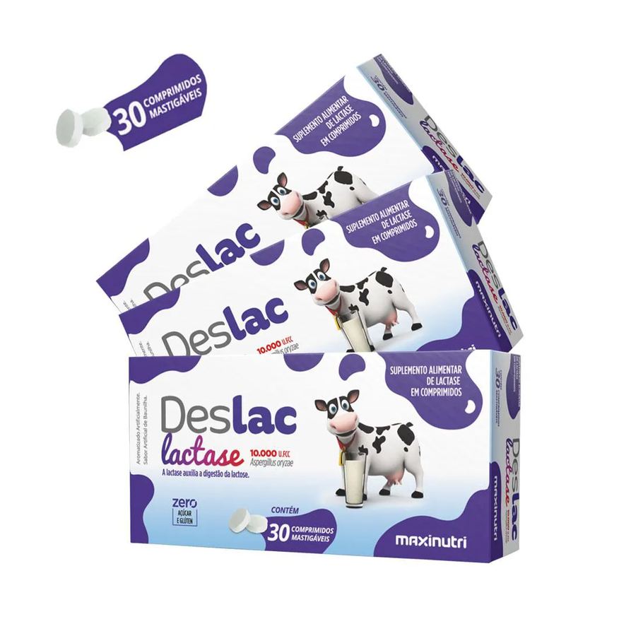 MAXINUTRI KIT 3 DESLAC LACTASE ENZIMA MASTIGáVEL 30 COMPRIMIDOS