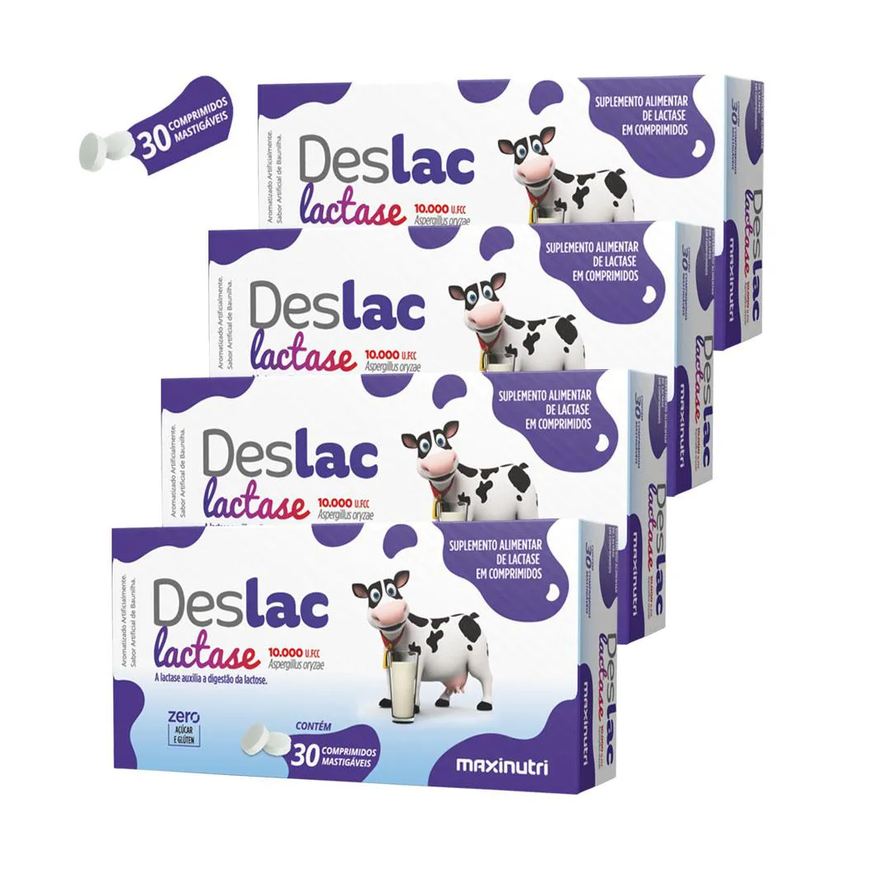 MAXINUTRI KIT 4 DESLAC LACTASE ENZIMA MASTIGáVEL 30 COMPRIMIDOS