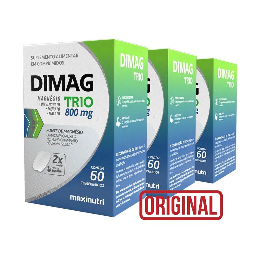 Maxinutri Kit 3 Dimag Trio Magnésio Bisglicinato Taurato E Malato 60 cápsulas