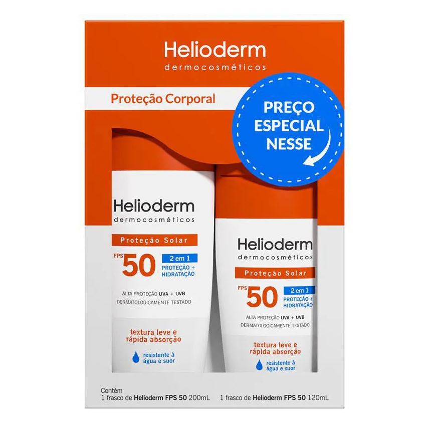 Helioderm Kit Suncare Protetor Solar Corporal FPS 50 com 200ml + 120ml