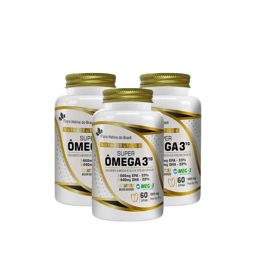 Flora Nativa Do Brasil 3x Ômega 3 1000mg Concentrado Isento Metais Pesados 60 cápsulas