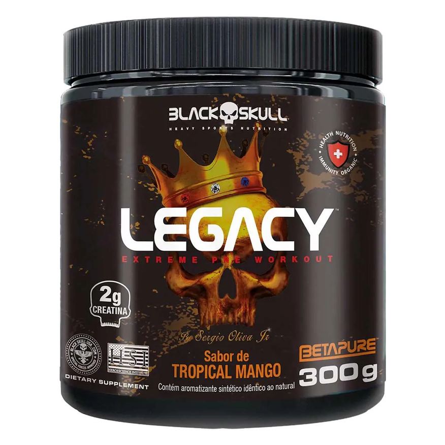Black Skull Pre Treino Legacy 300g Sabor Tropical Mango