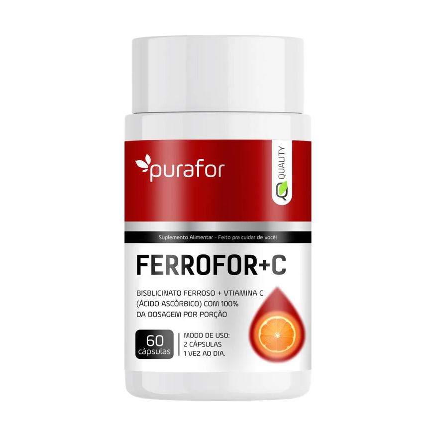 Purafor Ferrofor + Vitamina C Quality Suplemento de Ferro com Alta Absorção 60 cápsulas