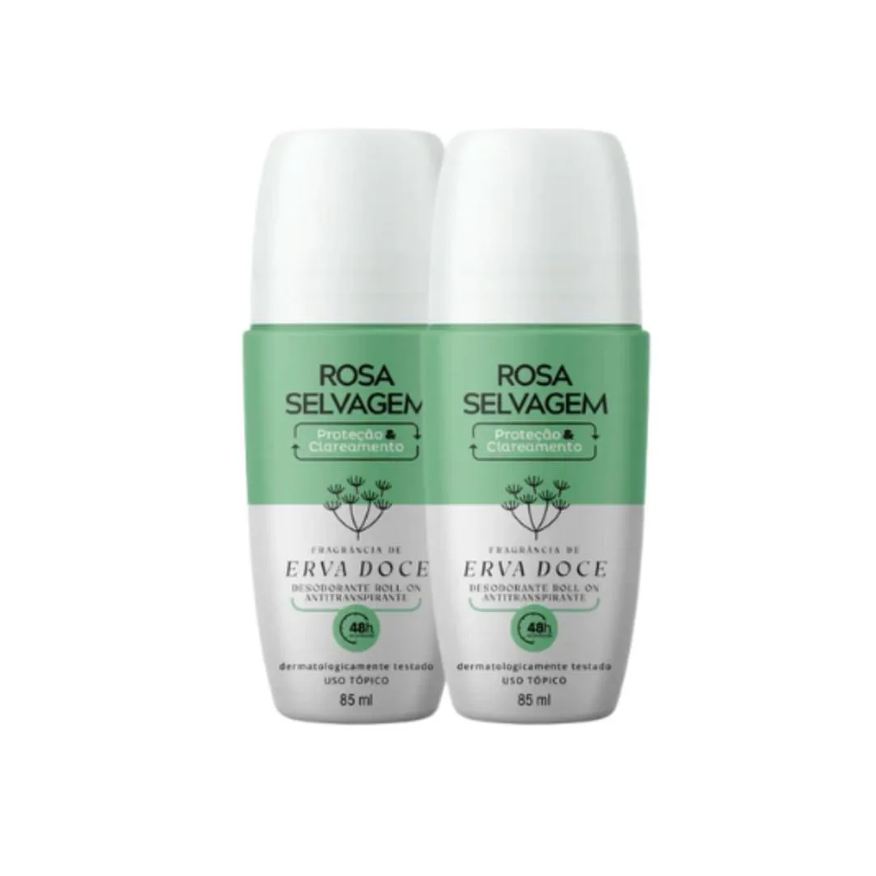 Rosa Selvagem Kit 2 Desodorantes Roll-on Clareador Erva Doce 85ml