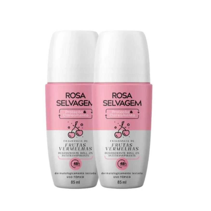 Rosa Selvagem Kit 2 Desodorantes Roll-on Clareador Frutas Vermelhas 85ml