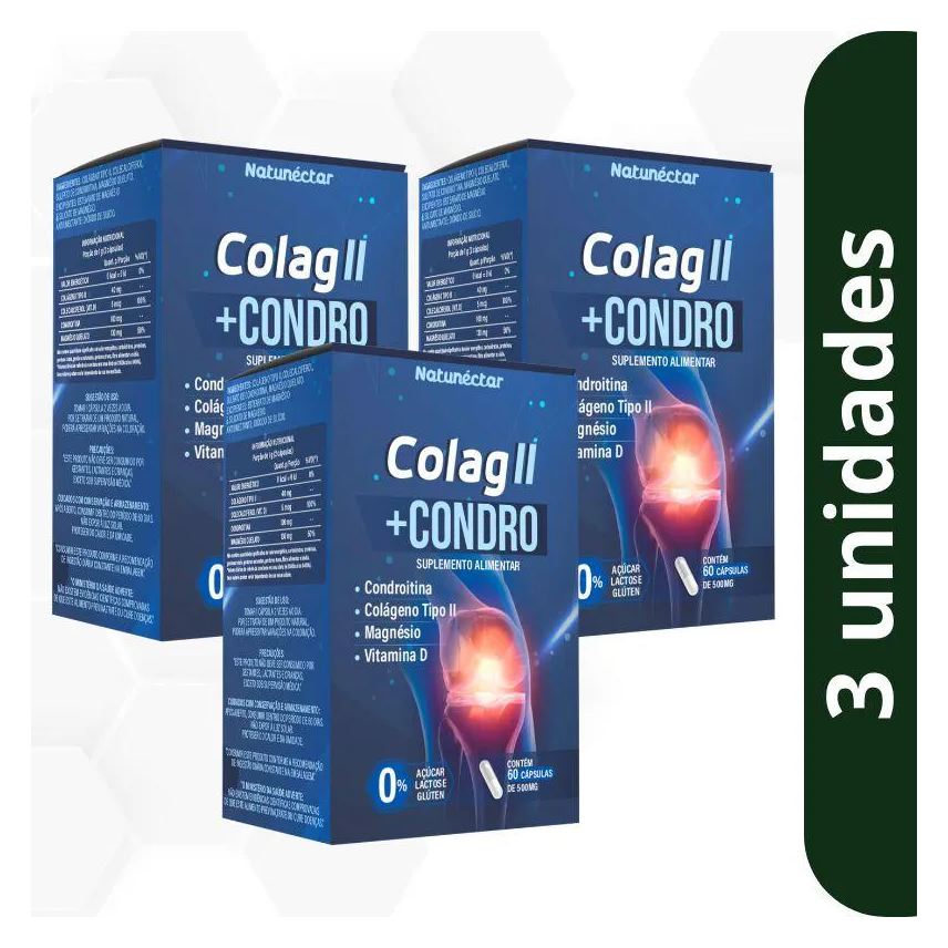 NATUNéCTAR KIT COLáGENO TIPO II + CONDRO 500mg - 3 UNID (180 CáPSULAS)