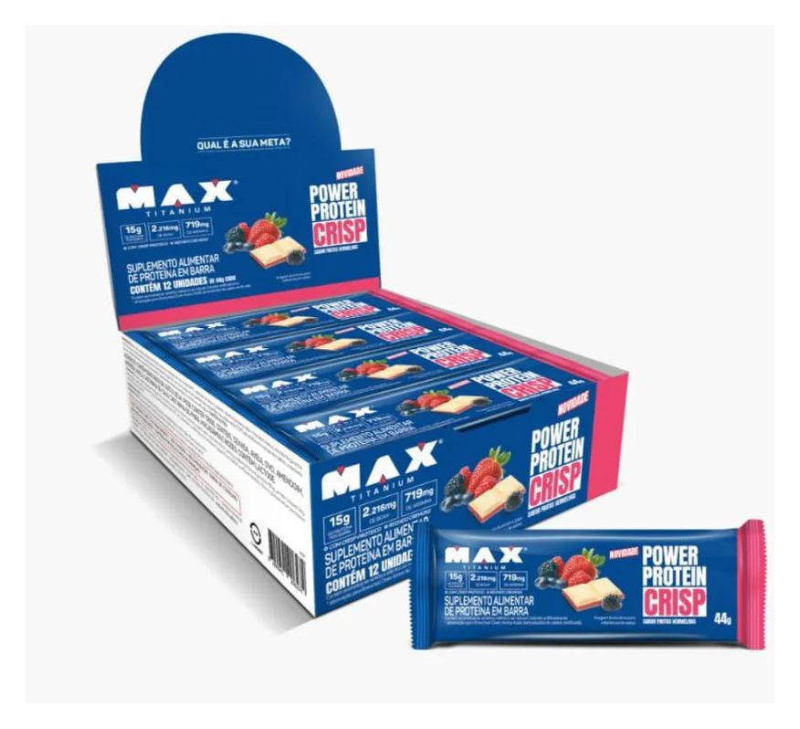MAX TITANIUM POWER PROTEIN CRISP BAR 44g SABOR FRUTAS VERMELHAS - BARRAS DE PROTEíNA 12UN - 12 Unidades