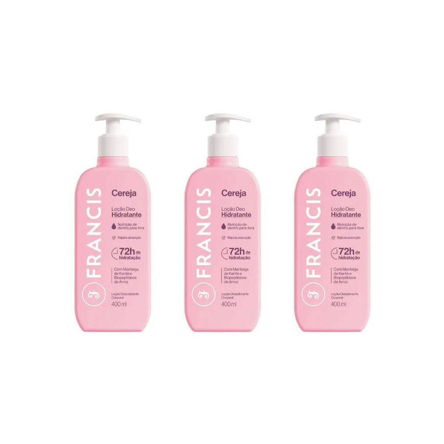 Francis Hidratante Corporal 400ml Rosa - Kit C / 3un
