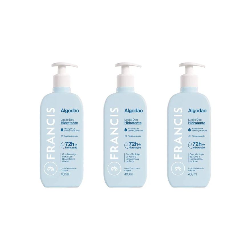 Francis Hidratante Corporal 400ml Azul - Kit C / 3un