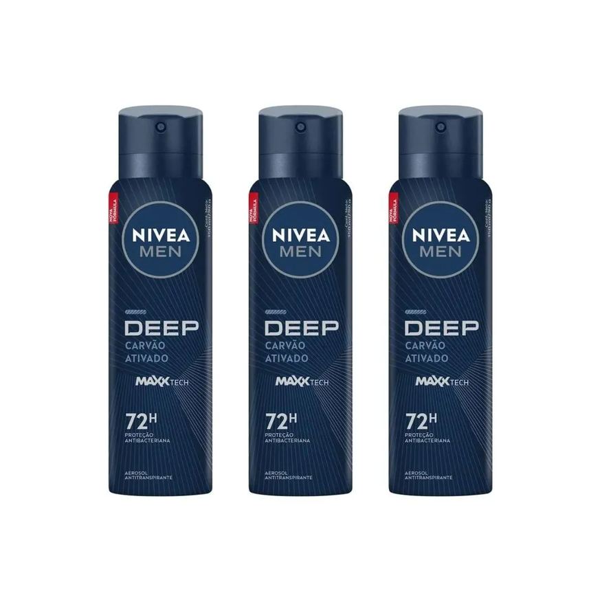 Nivea Desodorante Aero 150ml Masc Deep Carvao Atv - Kit C / 3un