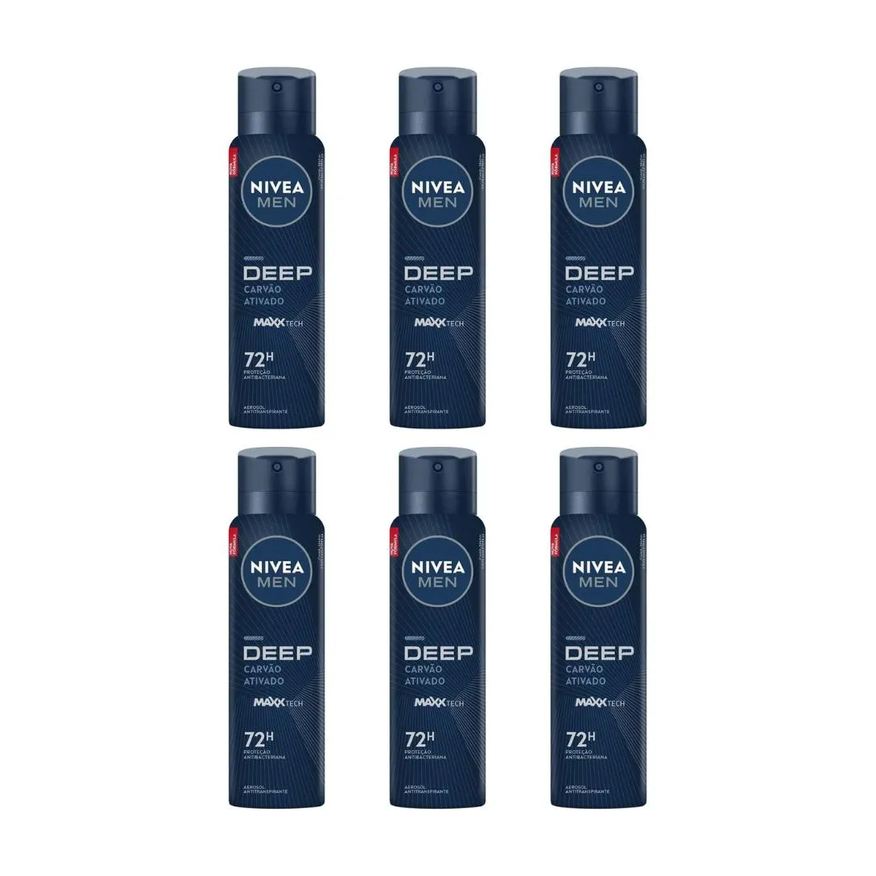Nivea Desodorante Aero 150ml Masc Deep Carvao Atv - Kit C / 6un