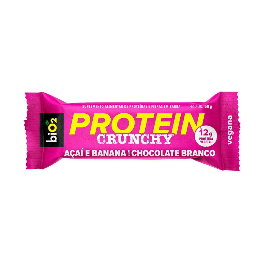 Bio 2 Barra de Proteína Vegana Bio2 Protein Crunchy Açaí e Banana com Chocolate Branco 50g