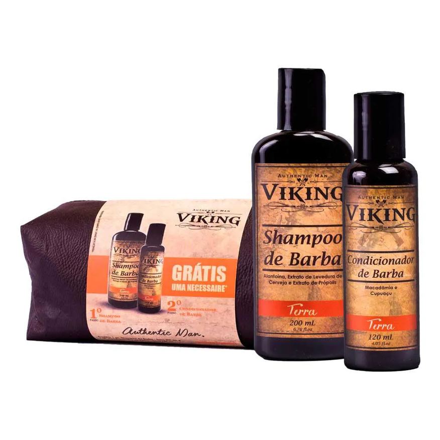 Viking Kit Necessaire + Shampoo + Condicionador de Barba Linha Terra