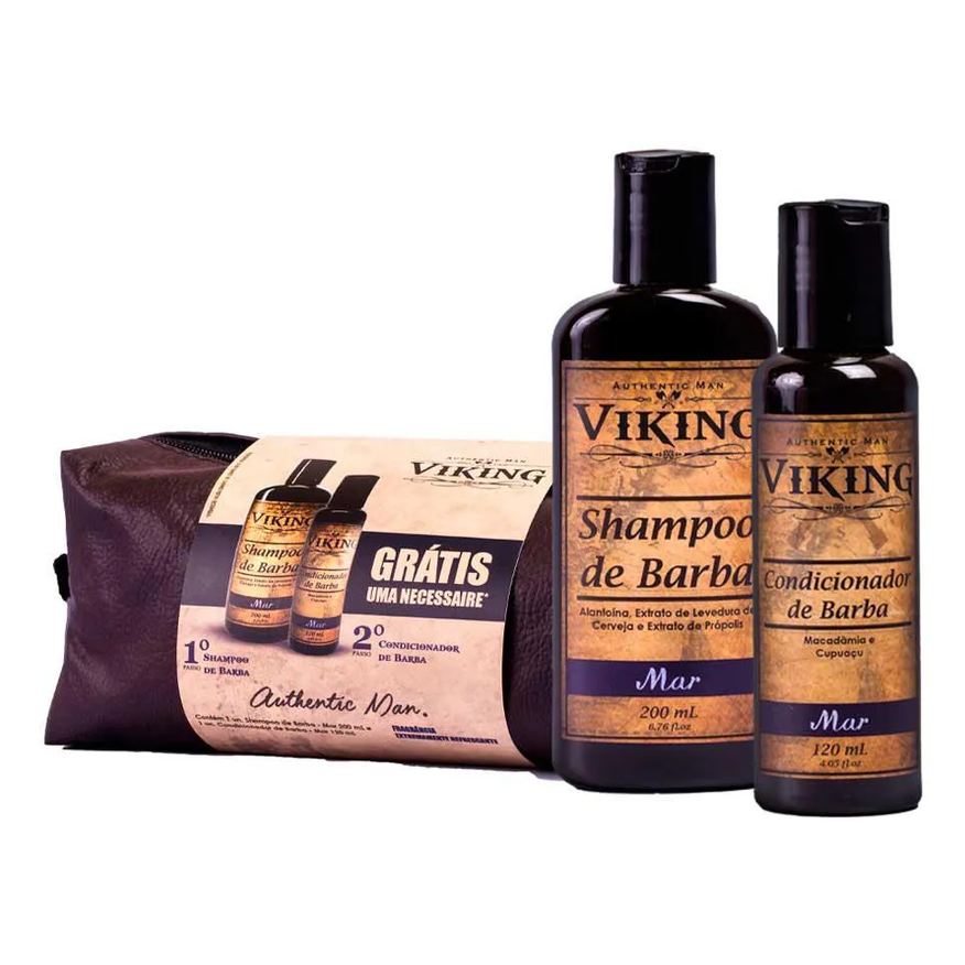 Viking Kit Necessaire + Shampoo + Condicionador de Barba Linha Mar