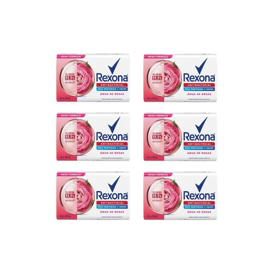 Rexona Sabonete Antibacteriano Agua de Rosas 84g - Kit C/6un