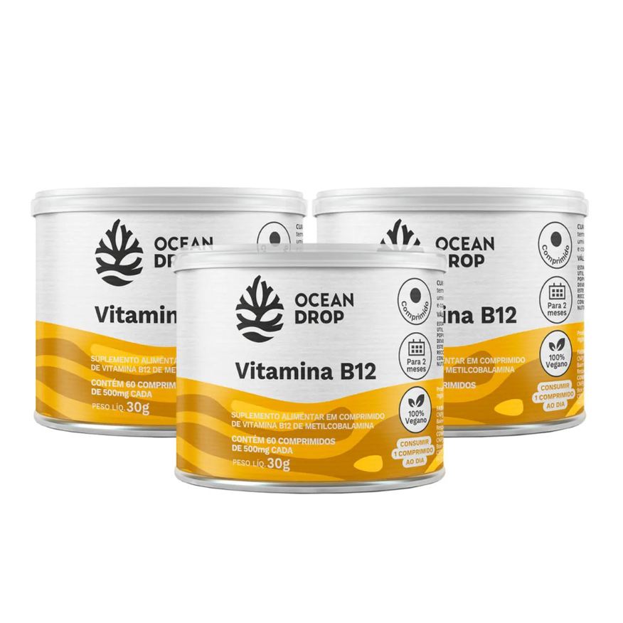 Ocean Drop 3x Vitamina B12 9,64mg 60 Tabletes sem Sabor