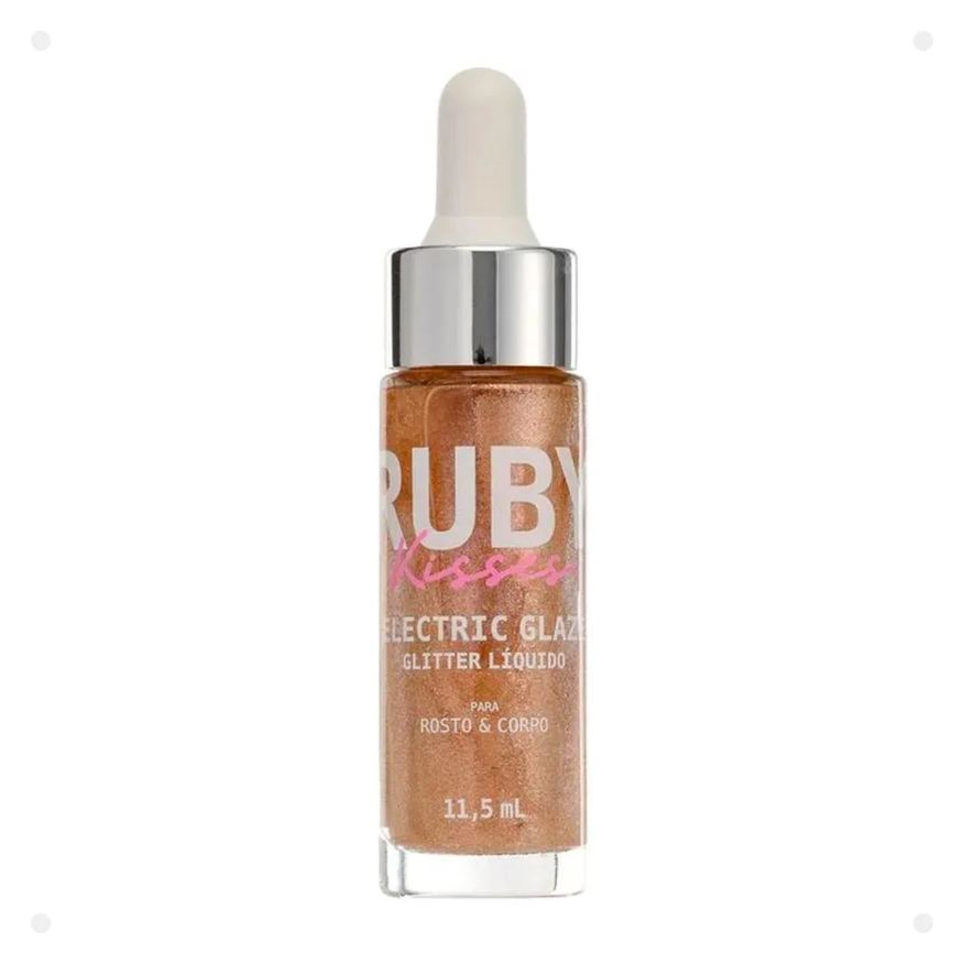 Kiss New York Glitter Líquido Rosto e Corpo Ruby Kisses Electric Glaze Blush Gold Rrg03b