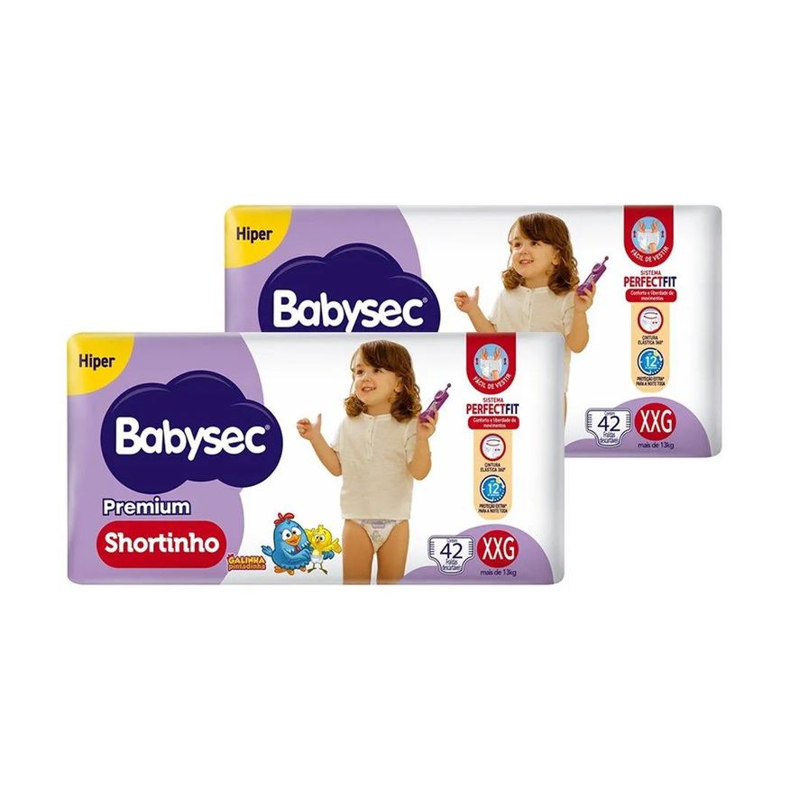 Babysec Fralda Descartável Shortinho Hiper Extra Extra Grande - 2 Pacotes com 42 Fraldas - Total 84 Tiras