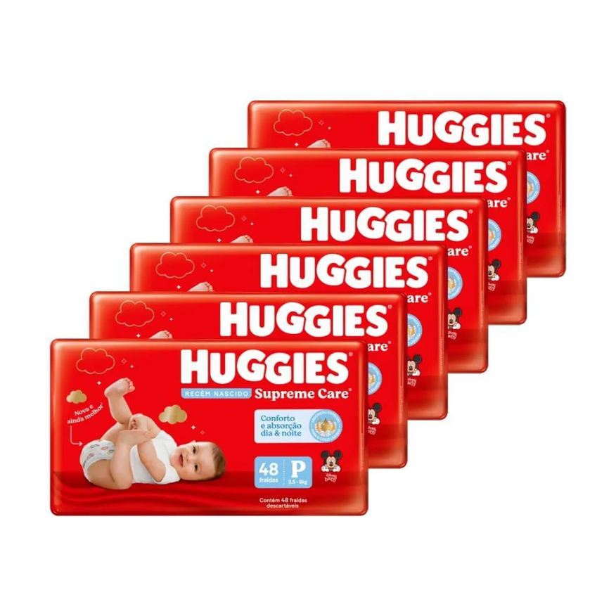 Huggies Fralda Descartável Supreme Care Tamanho P - 6 Pacotes com 48 Fraldas - Total 288 Tiras