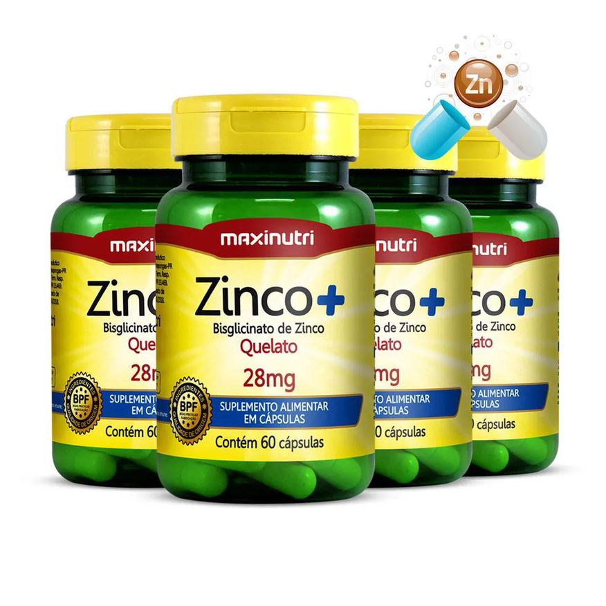 MAXINUTRI KIT 4 ZINCO+ BISGLICINATO DE ZINCO QUELATO 28mg 60 Cápsulas