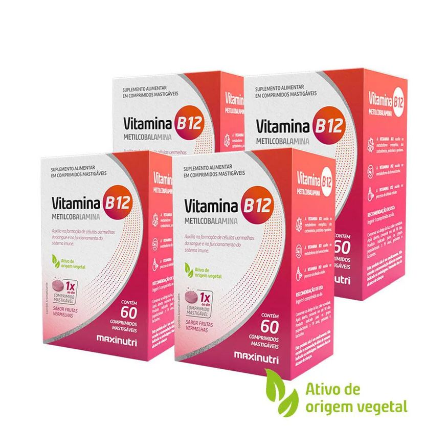 MAXINUTRI KIT 4 VITAMINA B-12 METILCOBALAMINA MASTIGáVEL 60 COMPRIMIDOS
