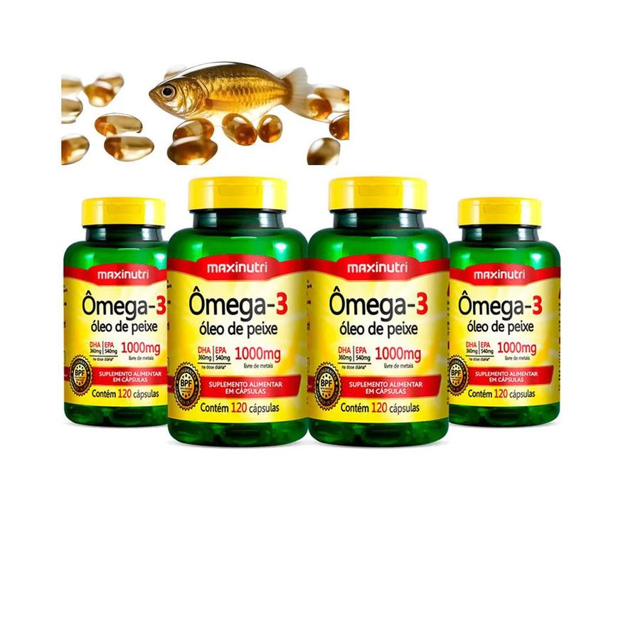 Maxinutri Kit 4 Ômega 3 Óleo de Peixe Livre de Metais Epa Dha 120 cápsulas 1000mg