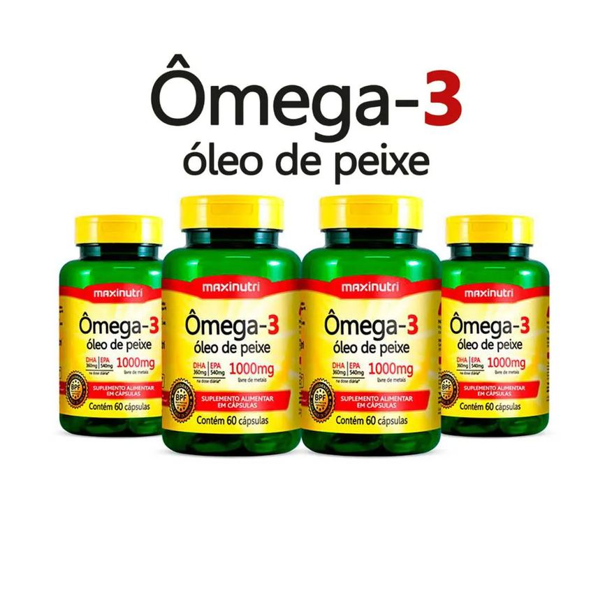 Maxinutri Kit 4 Omega 3 Óleo de Peixe Epa Dha 60 cápsulas 1000mg