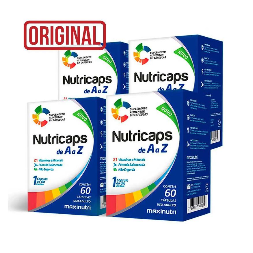 MAXINUTRI KIT 4 NUTRICAPS POLIVITAMíNICO E MINERAL DE A A Z 60 CáPSULAS
