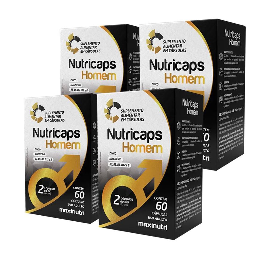 MAXINUTRI KIT 4 NUTRICAPS HOMEM ZINCO MAGNéSIO E VITAMINAS 60 Cápsulas