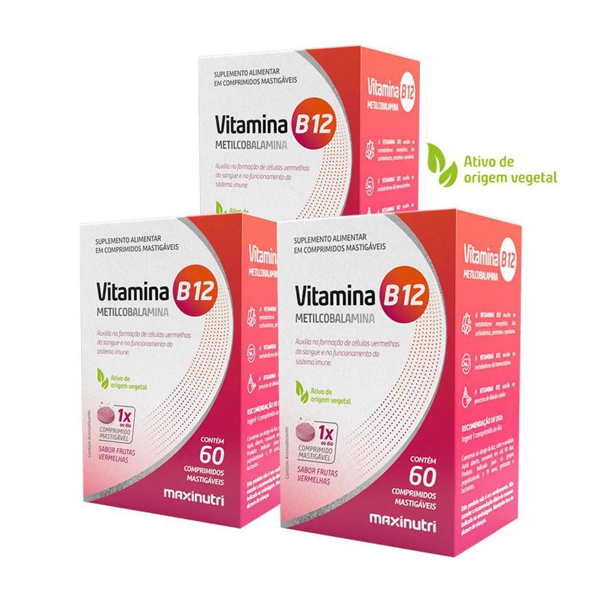Maxinutri Kit 3 Vitamina B - 12 Metilcobalamina Mastigável 60 Comprimidos