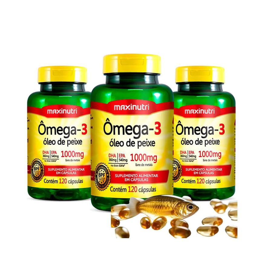 MAXINUTRI KIT 3 ÔMEGA3 ÓLEO DE PEIXE EPA DHA 120 Cápsulas 1000mg