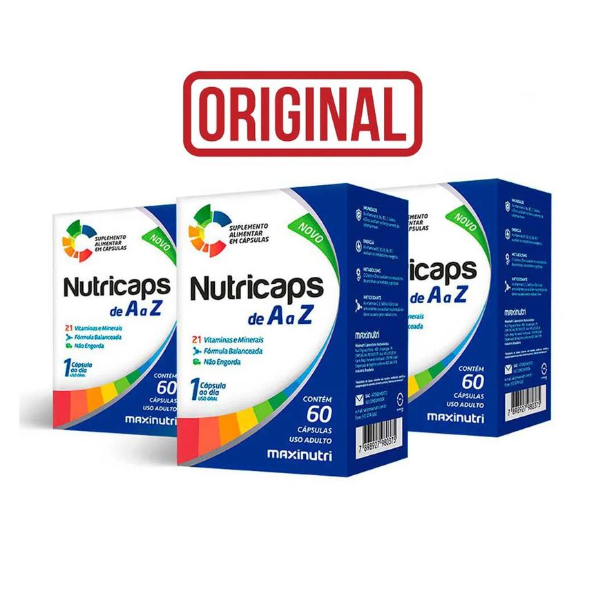 Maxinutri Kit 3 Nutricaps Polivitamínico E Mineral de A A Z 60 Cápsulas
