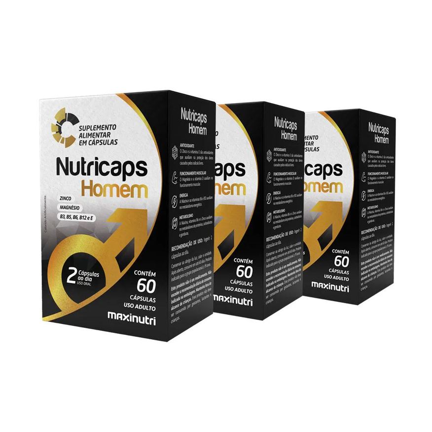 Maxinutri Kit 3 Nutricaps Homem Zinco Magnésio E Vitaminas 60 cápsulas
