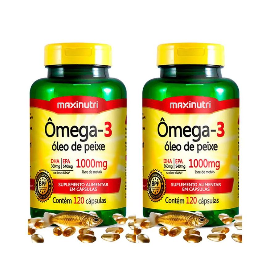 MAXINUTRI KIT 2 ÔMEGA 3 ÓLEO DE PEIXE LIVRE DE METAIS EPA DHA 120 Cápsulas 1000mg