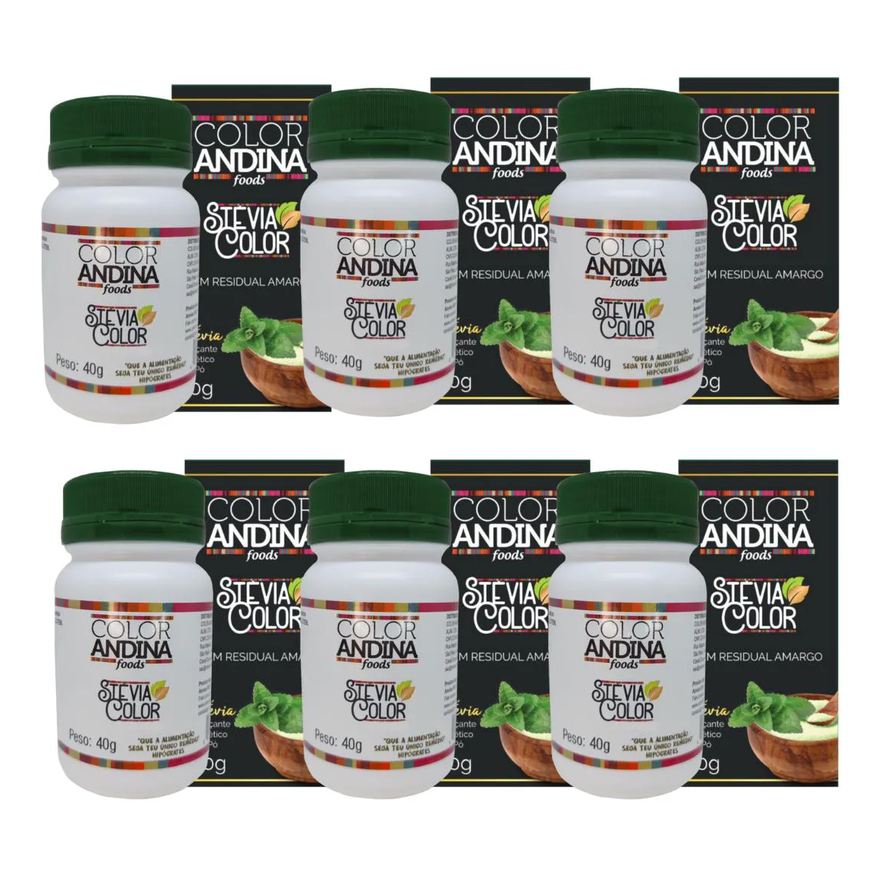 Color Andina Adoçante Stévia 40g - 100% Natural | 6 Potes