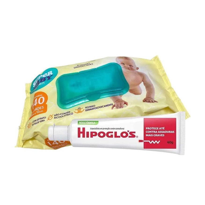 Johnson & Johnson Kit Creme Contra Assadura Hipoglos 40g + Toalhas Umedecidas Super Baby Green 140 unidades
