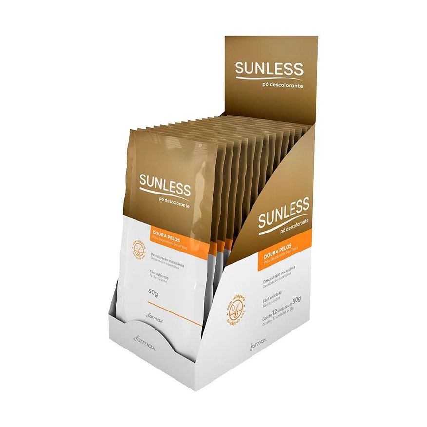 Sunless Pó Descolorante Doura Pelos com Colágeno 50g - Embalagem com 12 unidades