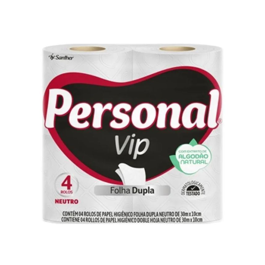 Higiênico Papel Personal Vip Folha Dupla Neutro 30m 16 Embalagens com 4 unidades