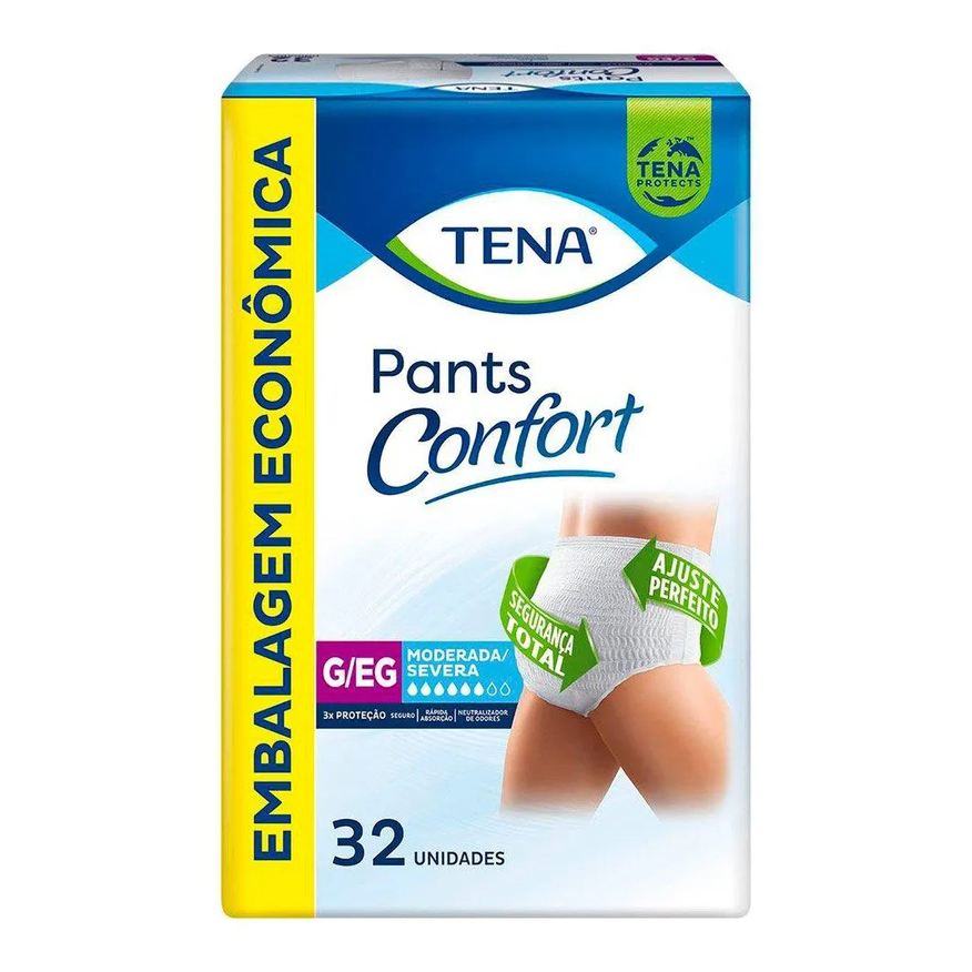 Tena Fraldas Pants Confort G/eg - 3 Pacotes C/ 32 Fraldas